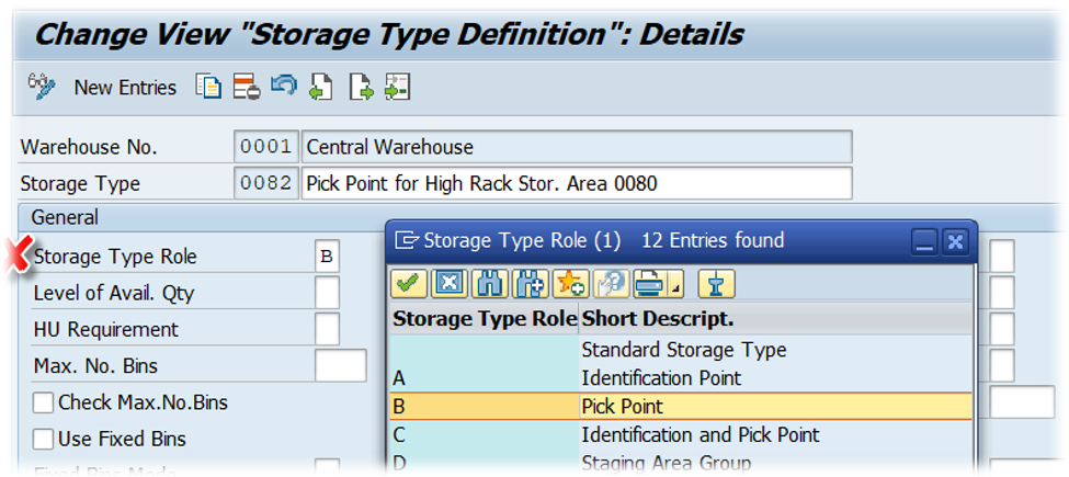 Storage Type Role B for Pick Point